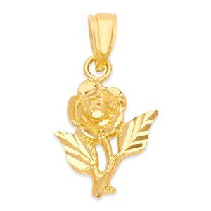 10k Solid Gold Rose Pendant - Floral Jewelry Necklace Gift for Valentines Day